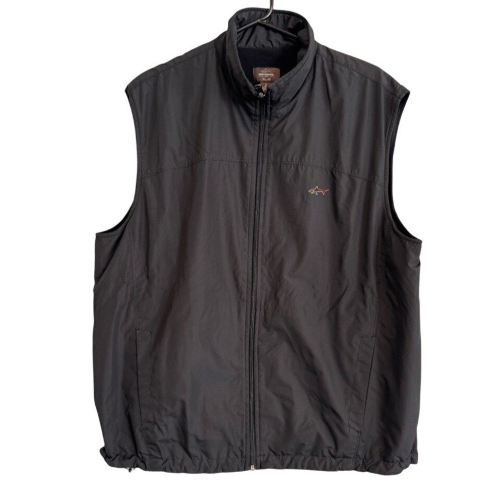Greg Norman Vest Mens L Black Excellent Reversible Fleece Full Zip Shark Logo